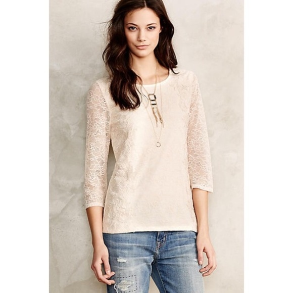 NWOT Anthropologie cream lace shirt, size XS - Picture 3 of 7